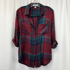 Dina Be Womens Multicolor Plaid Collared Long Sleeve Button-Up Shirt Size Small
